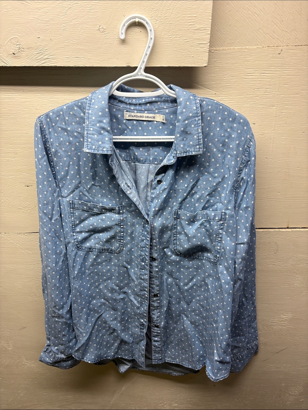 Standard Grace Women's Light Blue Polka Dot Long Sleeve Shirt